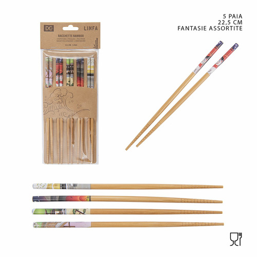 PALILLOS BAMBU DECORADOS 22.5CM 5PARES