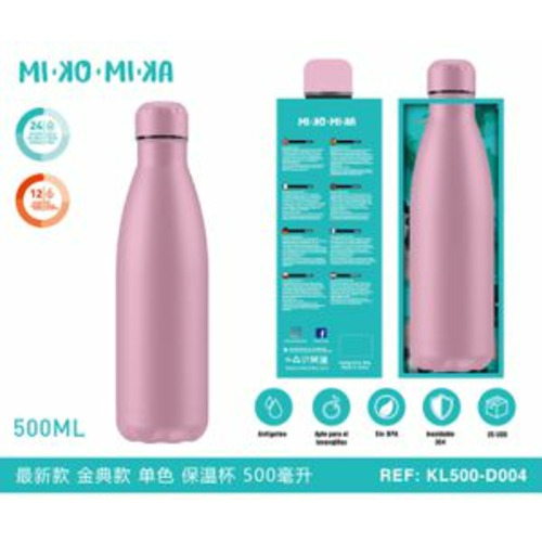 BOTELLA TERMO ACERO INOXIDABLE BRILLO ROSA KL500-D004