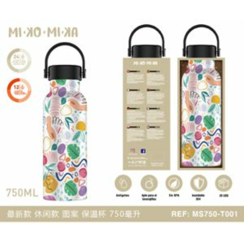 BOTELLA TERMO ACERO INOXIDABLE CON ASA DIBUJOS MS750-T001