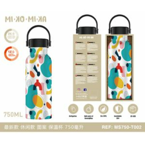 BOTELLA TERMO ACERO INOXIDABLE CON ASA DIBUJOS MS750-T002