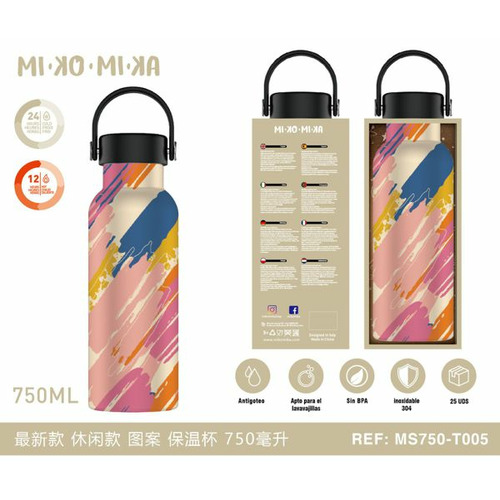 BOTELLA TERMO ACERO INOXIDABLE CON ASA DIBUJOS MS750-T005
