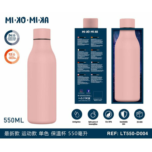 BOTELLA TERMO ACERO INOXIDABLE MATE ROSA LT550-D004