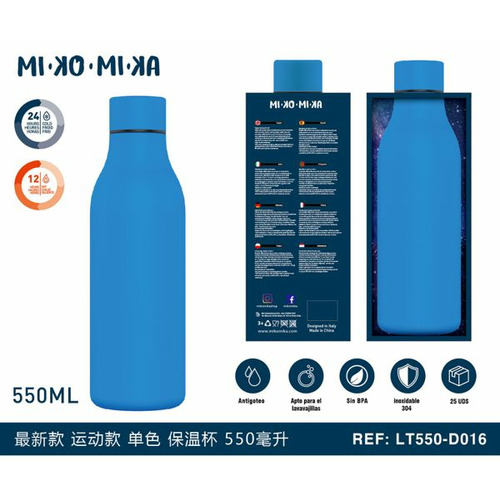 BOTELLA TERMO ACERO INOXIDABLE MATE AZUL CIELO LT550-D016