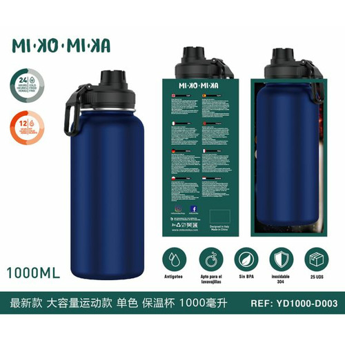 BOTELLA TERMO ACERO INOXIDABLE GRANDE MATE AZUL OSCURO YD1000-D003
