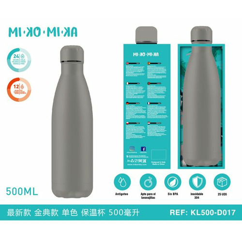 BOTELLA TERMO ACERO INOXIDABLE MATE GRIS KL500-D017