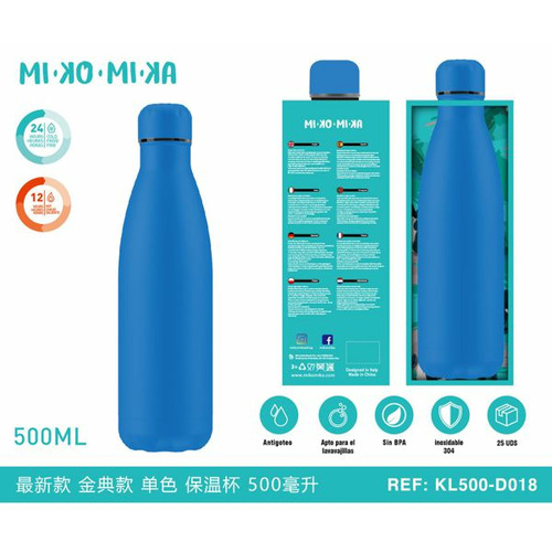 BOTELLA TERMO ACERO INOXIDABLE MATE AZUL CIELO KL500-D018