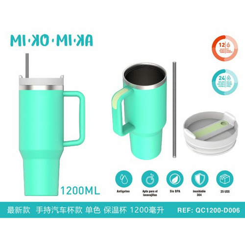 BOTELLA TERMO ACERO INOXIDABLE 1200ML MATE TURQUESA
