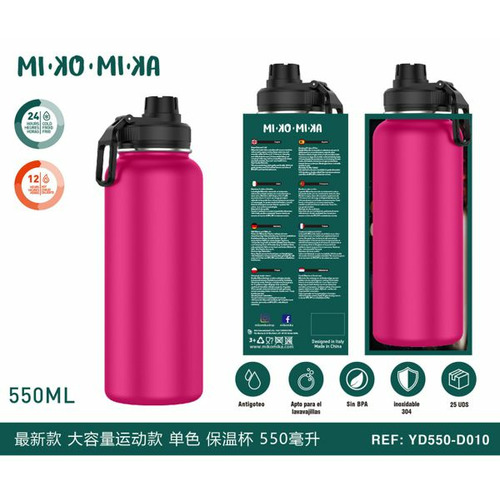 BOTELLA TERMO ACERO INOXIDABLE MATE FUSIA YD550-D010