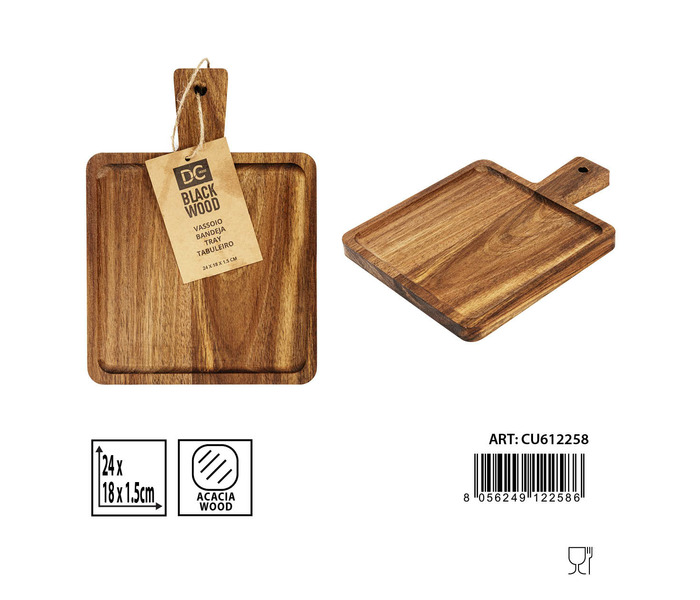 BANDEJA RECTANGULAR C/MAN. ACACIA