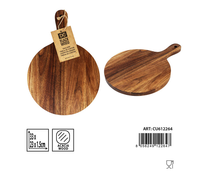 TABLA DE CORTAR REDONDA C/MAN. ACACIA