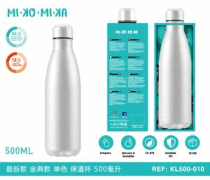 BOTELLA TERMO ACERO INOXIDABLE BRILLO BLANCA KL500-D002