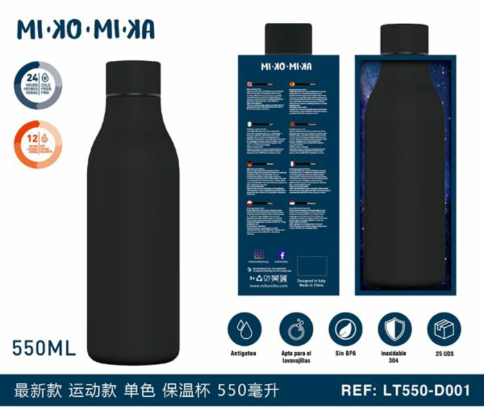 BOTELLA TERMO ACERO INOXIDABLE MATE NEGRA LT550-D001