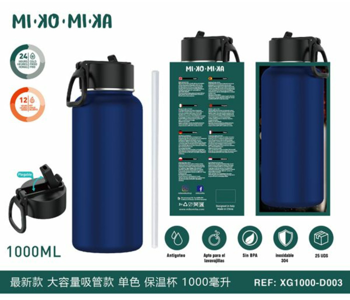 BOTELLA TERMO ACERO INOXIDABLE PAJITA MATE AZUL OSCURO XG1000-D003